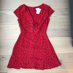 SHOWPO Red Lace Up Front Mini Dress Size 0 NWT
